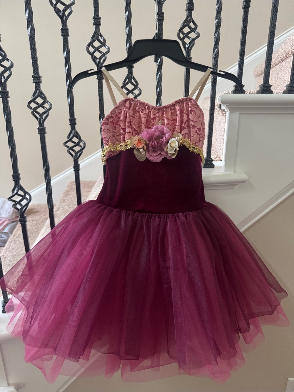 Girls Burgundy Floral Tulle Costume Dress by